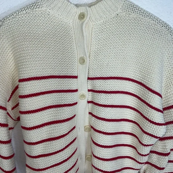 Alex Mill Cream and Red Striped Button Back Sweater - Picture 6 of 9